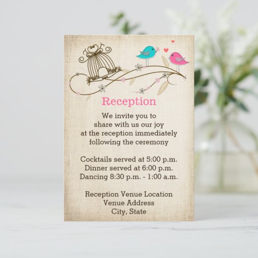 Fantasievolle Vogels Verliefd Bruiloft Enclosureka Informatiekaartje (Staand voorkant)
