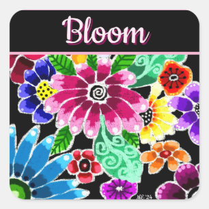 Fantasievolle Volkskunst Bloemen Bloemstuk Geperso Vierkante Sticker