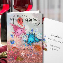 Fantasievolle Watercolor Axolotl Verjaardagskaart Feestdagen Kaart