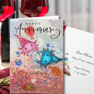 Fantasievolle Watercolor Axolotl Verjaardagskaart Feestdagen Kaart
