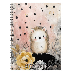 Fantasievolle Watercolor Tekening van Egel en Bloe Notitieboek