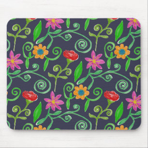 Fantasievolle Waterverf Bloemendecor in Marineblau Muismat