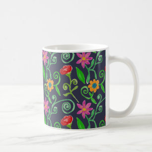 Fantasievolle Waterverf Bloemendecor Navyblauw Koffiemok