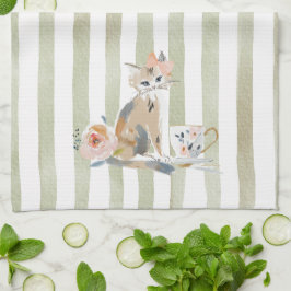Fantasievolle Waterverf Theetijd Kat Keukendoeken Theedoek