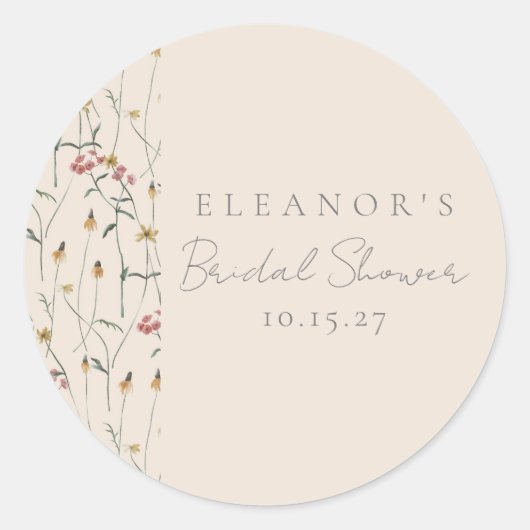 Fantasievolle Wilde Bloem Florale Aangepaste Bruil Ronde Sticker (Voorkant)