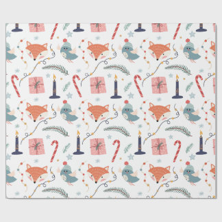 Fantasievolle Winter Vos & Vogel Vakantiepatroon  Cadeaupapier