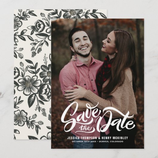 Fantasievolle Witte Met de Hand Geschreven Foto Ov Save The Date (Voorkant / Achterkant)