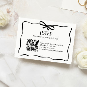 Fantasievolle Zwarte Vlinderdas Bruiloft QR Code R RSVP Kaartje