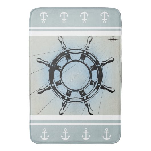 Fantasionblauw Nautical Threatbath Mat (Voorkant Verticaal)