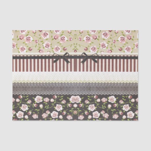 Fantasiroze rozen florale  franse kant tissuepapier (Voorkant)