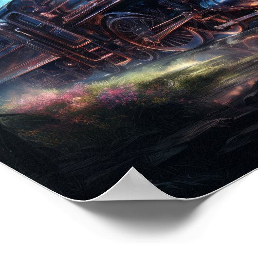 Fantasmal iriserende spook stoomtrein drijvend - poster (Hoek)