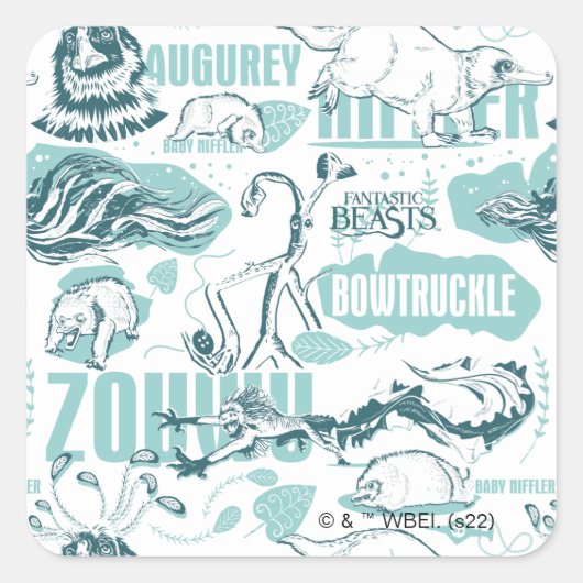 Fantastic Beasts Blue Pattern Vierkante Sticker (Voorkant)