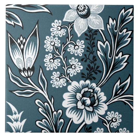 Fantastic Flowers (Slate Teal) Fine Art Tegeltje (Voorkant)
