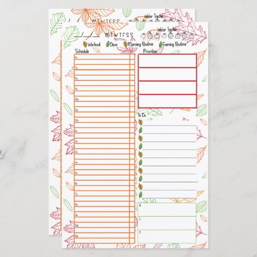 Fantastic Herfst Schedule Day Viewer Planner Inser (Voorkant / Achterkant)