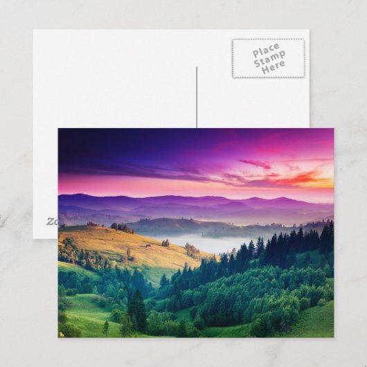 Fantastic Morning Mountain Landscape. Overcast Briefkaart (Voorkant / Achterkant)