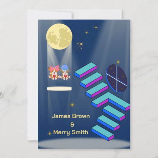 Fantastic Stairs Moon Space Wedding Kaart (Voorkant)