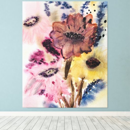 Fantastical Florals Original Watercolour Canvas Afdruk (Insitu (Houten vloer))
