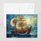Fantastical Nautilus Ship in Swirling Ocean Briefkaart (Voorkant / Achterkant)