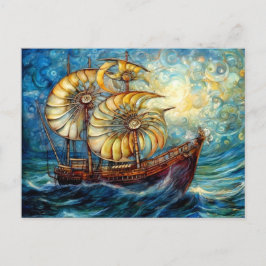 Fantastical Nautilus Ship in Swirling Ocean Briefkaart