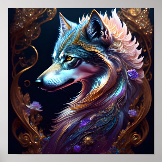 Fantastical Starry Wolf Poster (Voorkant)
