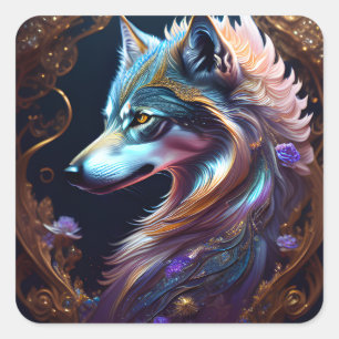 Fantastical Starry Wolf Vierkante Sticker