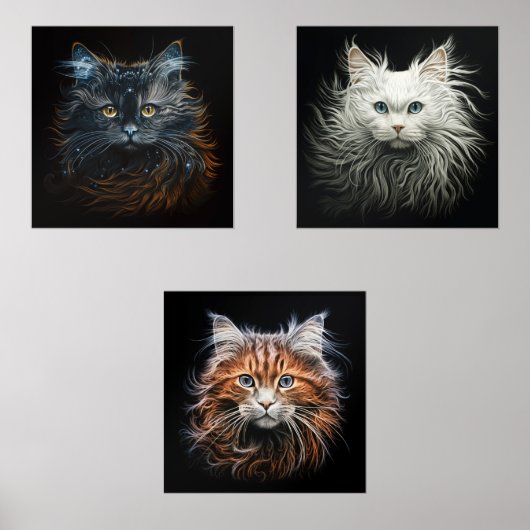 FANTASTICATS Ragdoll Angora Ginger Kat Portretten Muurkunst Sets (Voorkant)