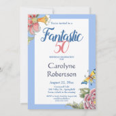 Fantastisch 50 tropische Floral Blue 50th Birthday Kaart (Achterkant)