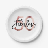 Fantastisch 50ste | Modern Elegant Roos Goud Verja Papieren Bordje (Voorkant)