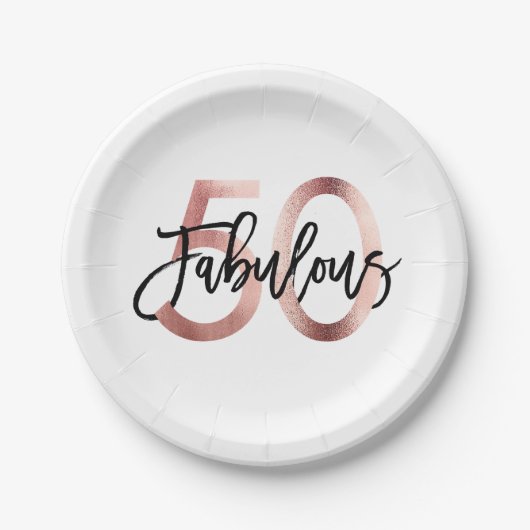 Fantastisch 50ste | Modern Elegant Roos Goud Verja Papieren Bordje (Voorkant)