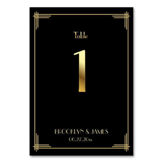 Fantastisch art Deco Table Number 1 Gold Black Kaart (Achterkant)
