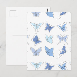 FANTASTISCH Babyblauwe lijnkunst vliegende vlinder Briefkaart