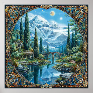 Fantastisch berglandschap Dromerige mystieke natuu Poster