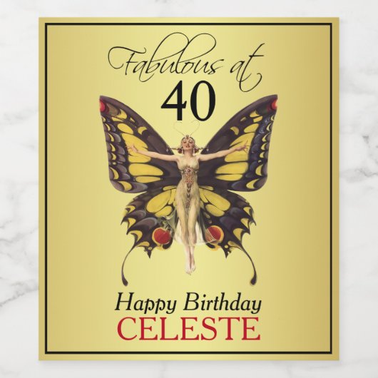 Fantastisch bij 40  Flapper Butterfly Wijn Etiket (Enkel label)