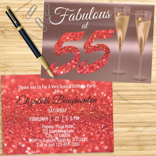 Fantastisch bij 55 Girly Birthday Coral Glitter Pa Kaart