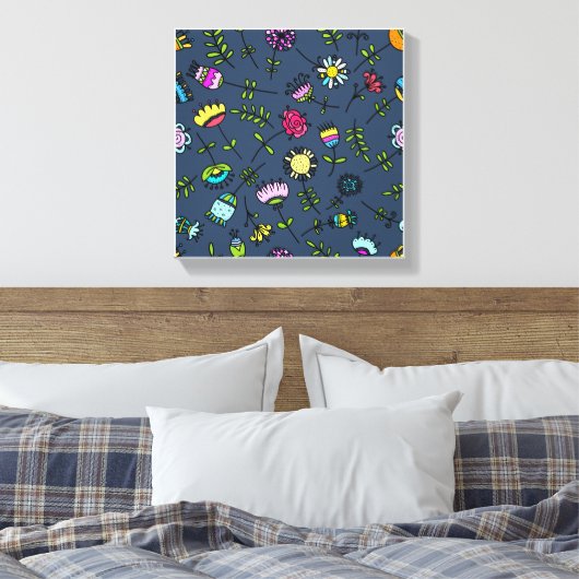 Fantastisch Bloemmotief Kunstontwerp Canvas Afdruk (Insitu (Slaapkamer))