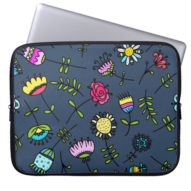 Fantastisch Bloempatroon Kunstontwerp Laptop Sleeve (Voorkant)