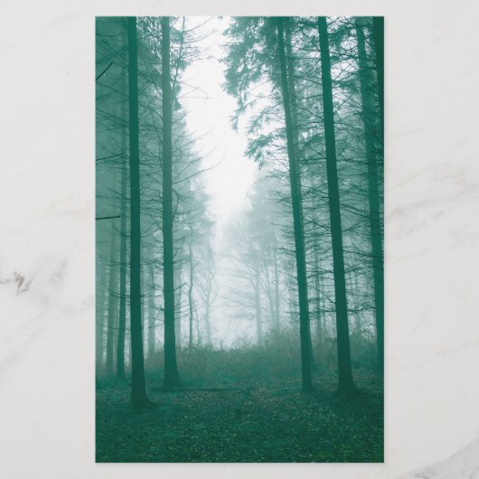 Fantastisch bos met mist in groen briefpapier (Voorkant)