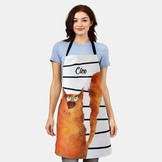 Fantastisch curieus katje op het patroon van strep schort (Gedragen)