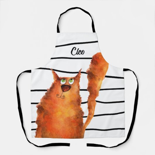 Fantastisch curieus katje op het patroon van strep schort (Voorkant)