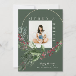 Fantastisch en helder Waterverf Greenery Wreatfoto Feestdagenkaart