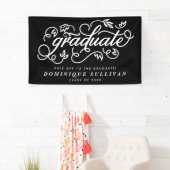 Fantastisch Floral Script zwart-wit Afstuderen Spandoek (Insitu)