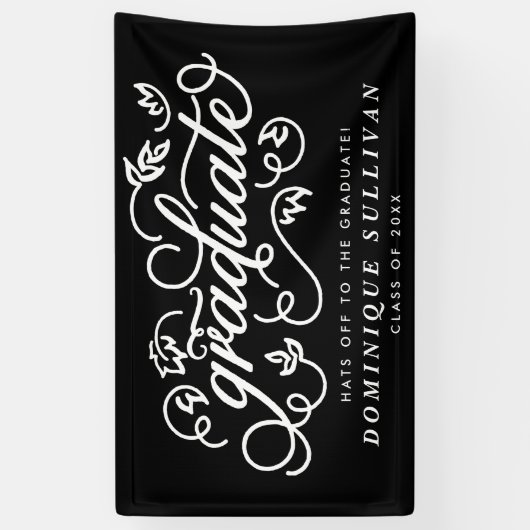 Fantastisch Floral Script zwart-wit Afstuderen Spandoek (Verticaal)