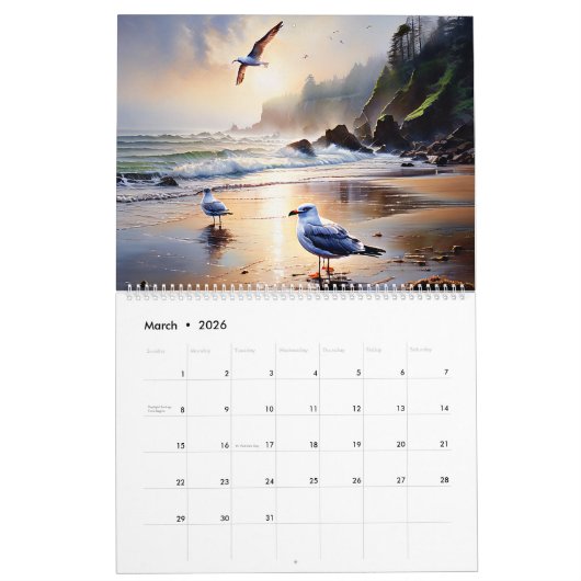 Fantastisch geschilderde kust afbeeldingen kalender (Mar 2026)