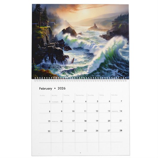 Fantastisch geschilderde kust afbeeldingen kalender (Feb 2026)