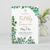 Fantastisch groen Eucalyptus First Heilige Communi Kaart (Staand voorkant)