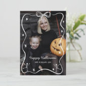 Fantastisch handgetekend boogframe Halloween-foto Feestdagenkaart (Staand voorkant)