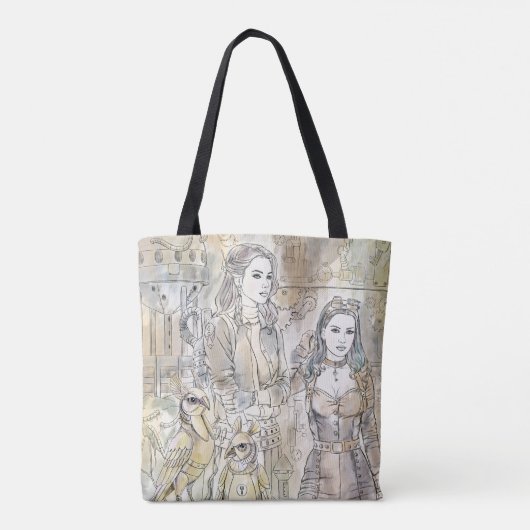 Fantastisch handgetekende steampunk meisje tote bag (Achterkant)
