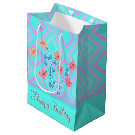 Fantastisch Happy Birthday Blauwgroen Gift Bag Medium Cadeauzakje (Voorkant Gekanteld)