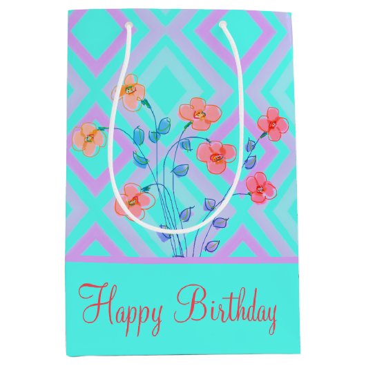 Fantastisch Happy Birthday Blauwgroen Gift Bag Medium Cadeauzakje (Voorkant)