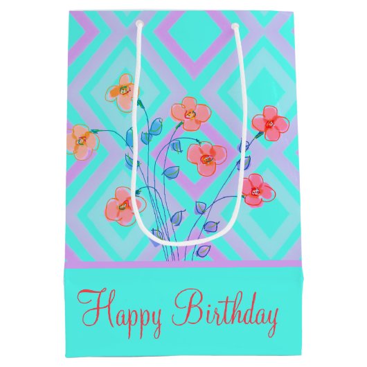 Fantastisch Happy Birthday Blauwgroen Gift Bag Medium Cadeauzakje (Achterkant)